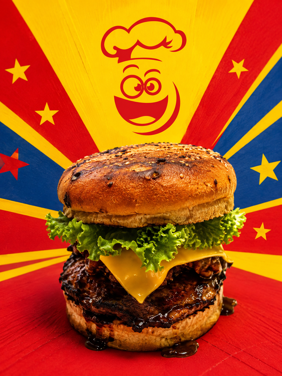 Hamburguesa con queso derretido, lechuga y pan de sésamo