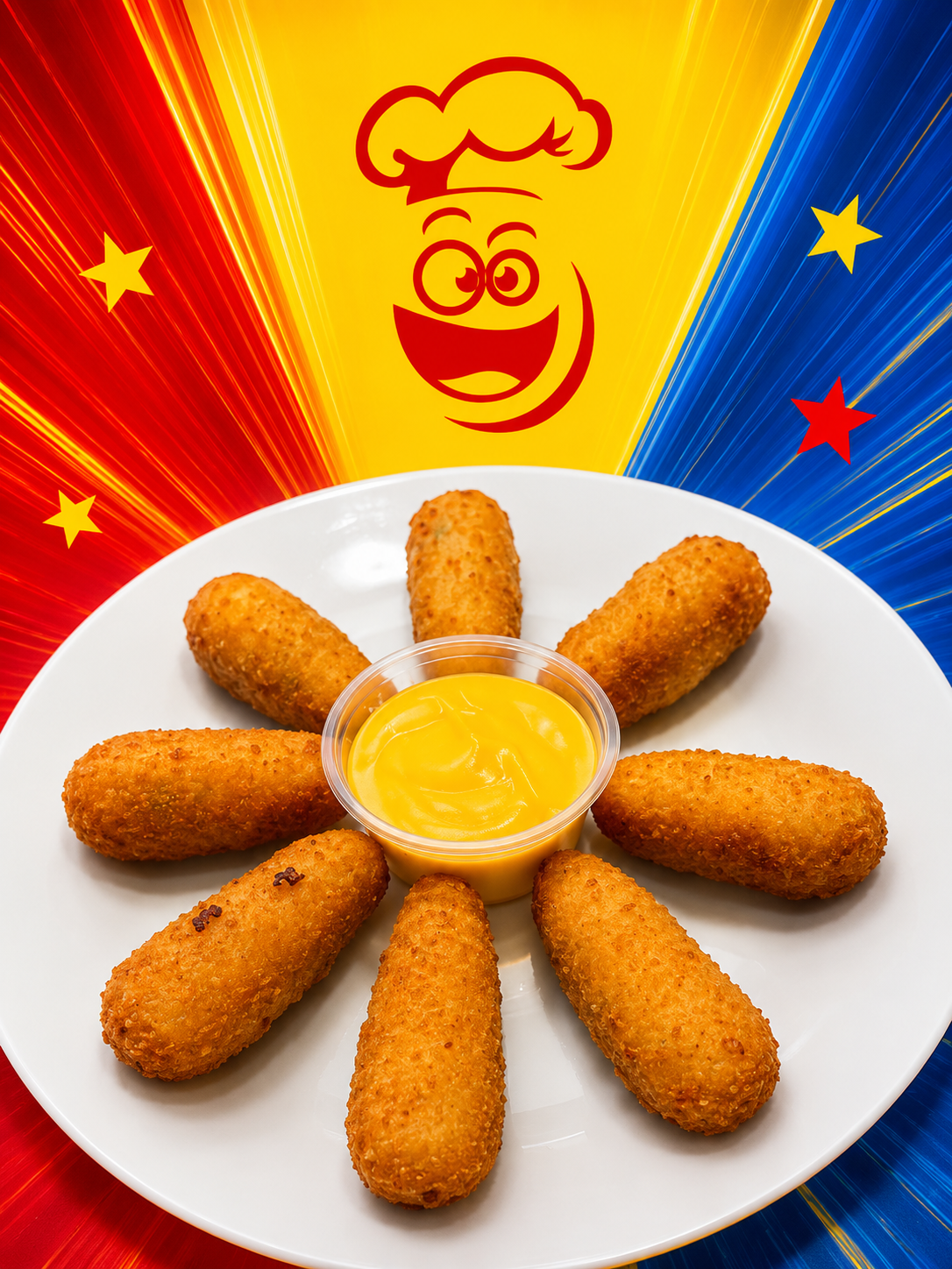Dados de queso empanizados con salsa de queso
